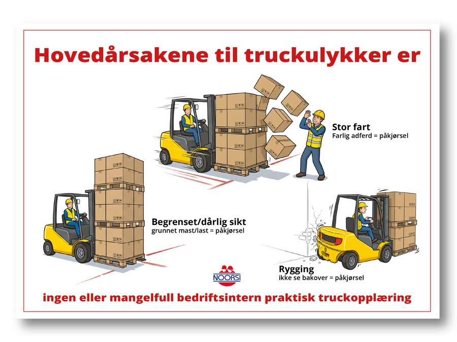 Laminert plakat A3 - Hovedårsakene til truckulykker er